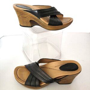 Dansko Black and Tan Wedge Sandals